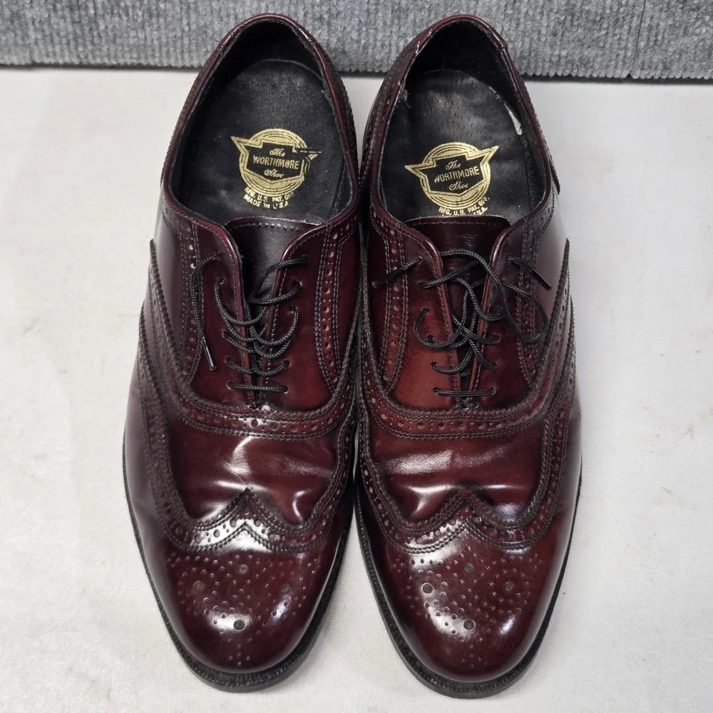 Vtg Florsheim Worthmore Longwing Brogue Oxblood Burgundy USA Dress Shoes 9.5 3E